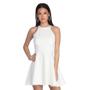 Flowy A Line High Neck White Party Dress